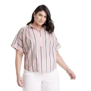 Universal Thread Multi Color Striped Split Neckline Blouse 4X